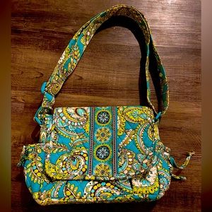 Vera Bradley Retired Peacock Messenger Bag with Adjustable Strap Teal/Green